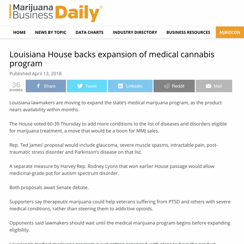 Louisiana House backs expansion of medical cannabis program